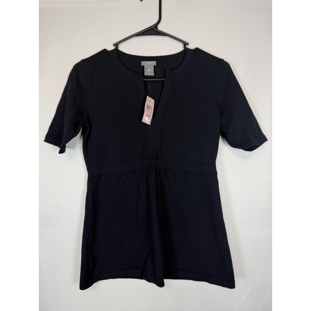 Ann Taylor Petites Navy Blue Empire Waist Split Neck Short Sleeve Sweater XSP